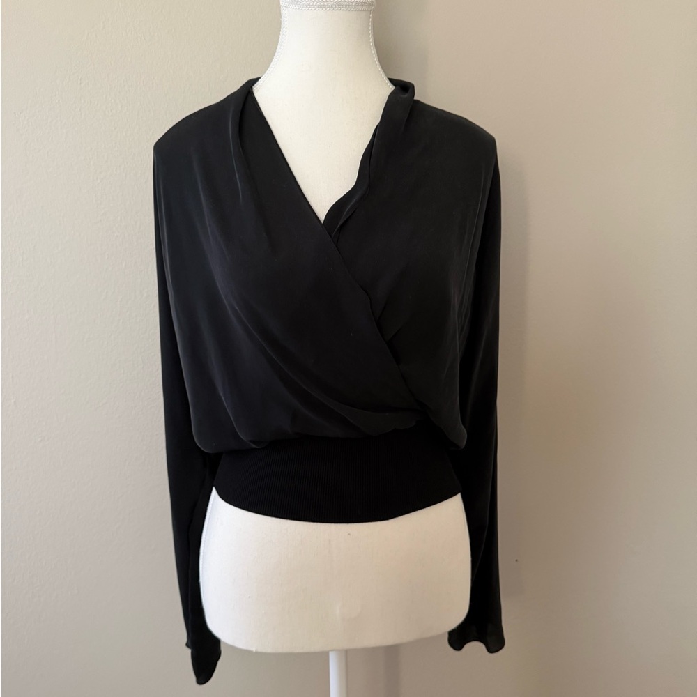 Theory Elegant Black Wrap Blouse